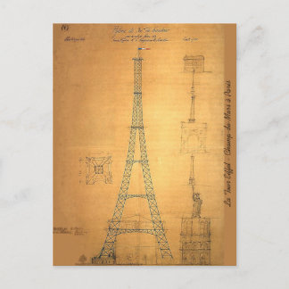 Postal Blueprint de la Torre Eiffel 1884
