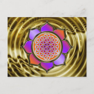 Postal Blume des Lebens Lotus - naranja violeta / dorado