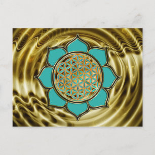Postal Blume des Lebens Lotus - türkis / olas doradas