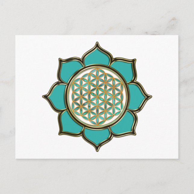 Postal Blume des Lebens Lotus - türkis / transparente (Anverso)