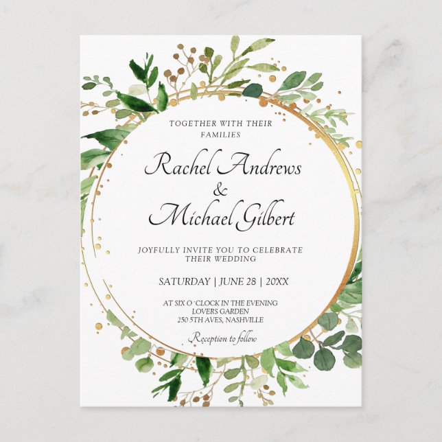 Postal Blumenkreislauf Grünes Gold Hochzeit Einladung (Anverso)