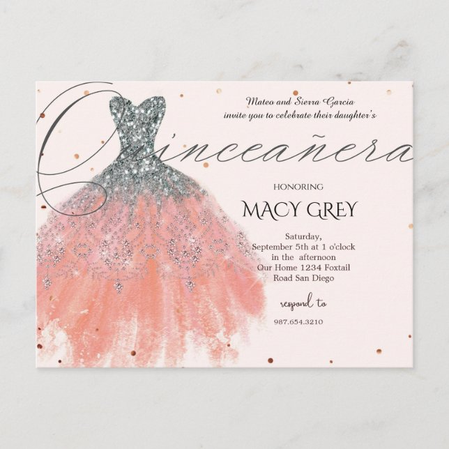 Postal Blush Floral Quinceañera 15th Birthday (Anverso)