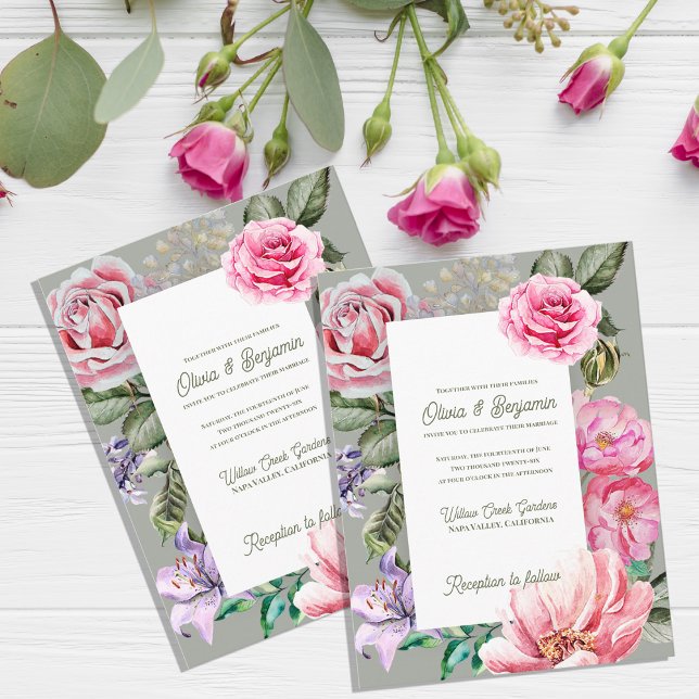 Postal Blush Garden Romantic Floral Wedding Invitation (Blush Garden Floral Wedding Invitation | Romantic Rose Botanical Wedding Invitation Card)