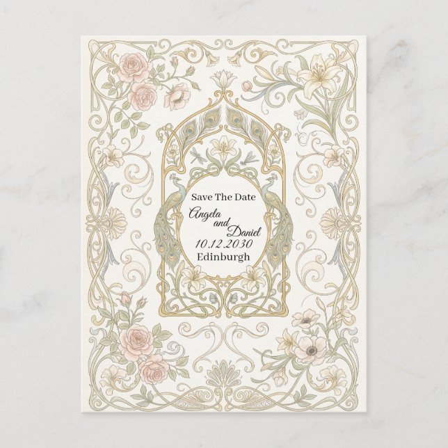 Postal Blush Gold Barroco Salva la Fecha (Anverso)