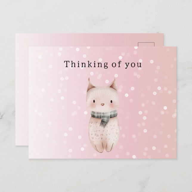 Postal Blush Pink Cat Confetti Dots Thinking of you (Anverso / Reverso)