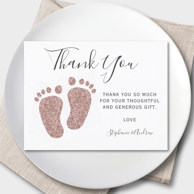 Postal Blush Pink Glitter Feet Baby Shower Thank You  (Subido por el creador)