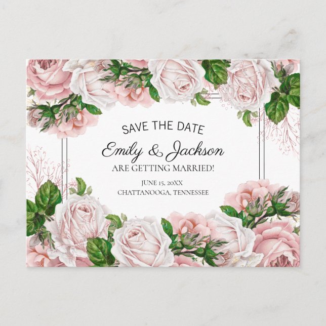 Postal Blush Rosa Acuarela Floral Boda Save the Date (Anverso)