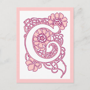 Postal Blush Rosa Floral Letra C Monograma Botánico Rom
