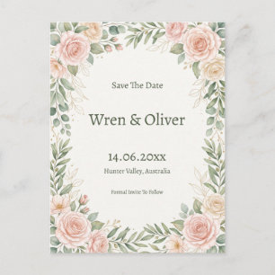 Postal Blush Rose Greenery Save the Date