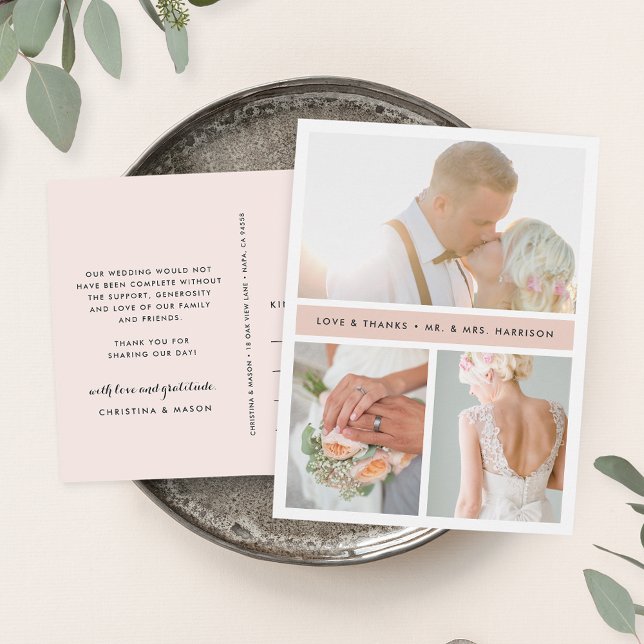 Postal Blush Stripe | Wedding Photo Thank You (Subido por el creador)