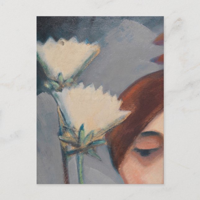 Postal Bluten aund Weiblicher Kopf por Maetzel-Johannsen (Anverso)