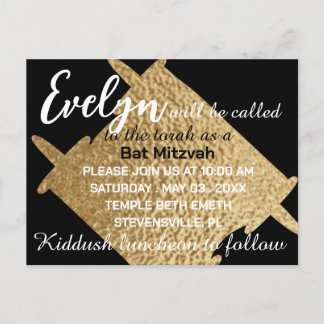 Postal BM Bar o Bat Mitzvah Black N Gold Torah