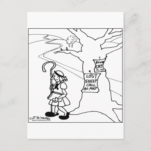 Postal Bo Peep publica Rótulo de oveja perdida (Anverso)