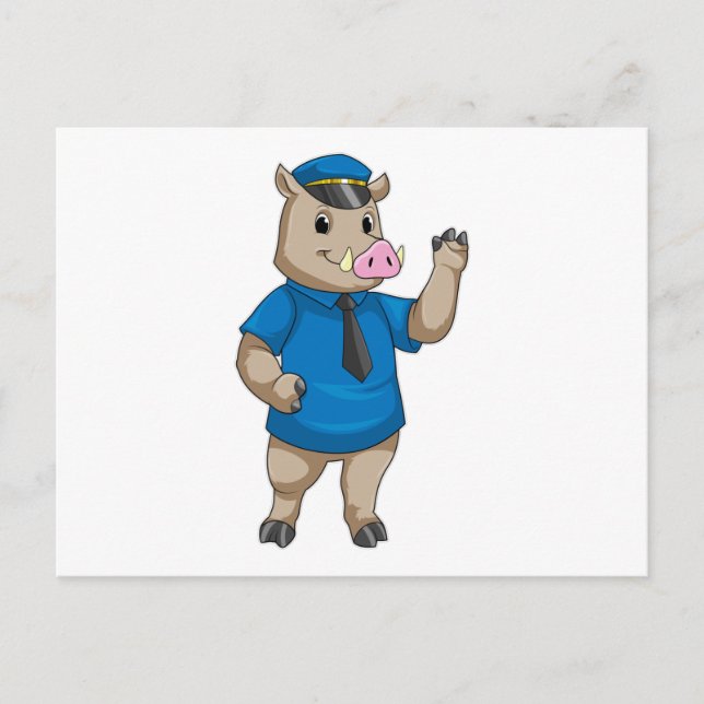 Postal Boar como oficial de policía con gorra de policía (Anverso)