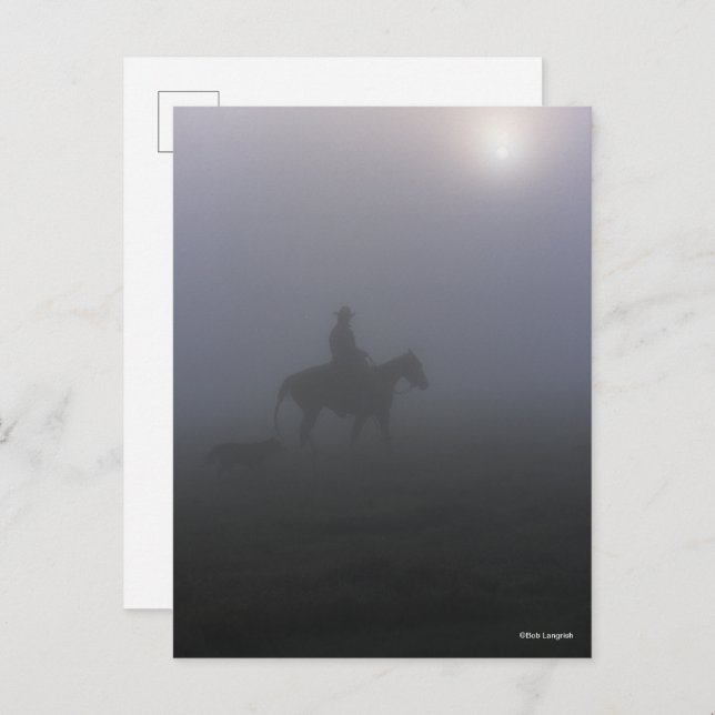 Postal Bob Langrish | Vaquero En Niebla Con Perro (Anverso / Reverso)