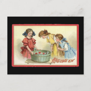 Postal Bobbing de Chicas de Halloween para manzanas vinta