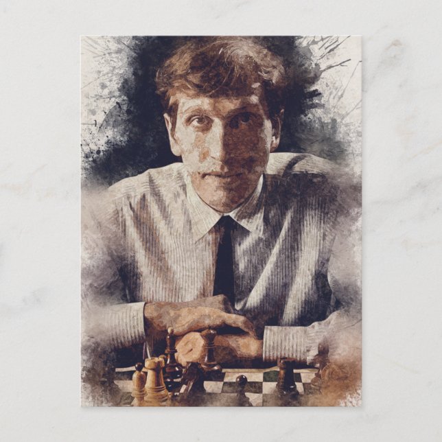 Postal Bobby Fischer ✪ arte estético de agua para el ajed (Anverso)