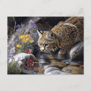 Postal Bobcat con flores silvestres Arte escénico