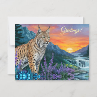 Postal Bobcat / Lynx al amanecer por cascada