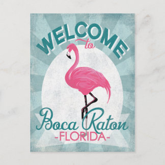Postal Boca Raton Florida Flamingo Rosado Retro