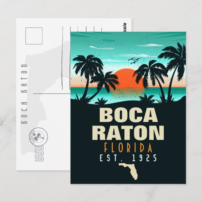 Postal Boca Raton Florida Retro Sunset Beach Souvenirs (Anverso / Reverso)
