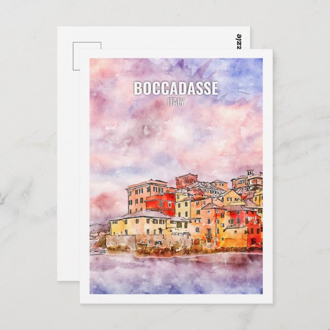 Postal Boccadasse Italia Famoso Sketch acuático de viajes (Anverso / Reverso)