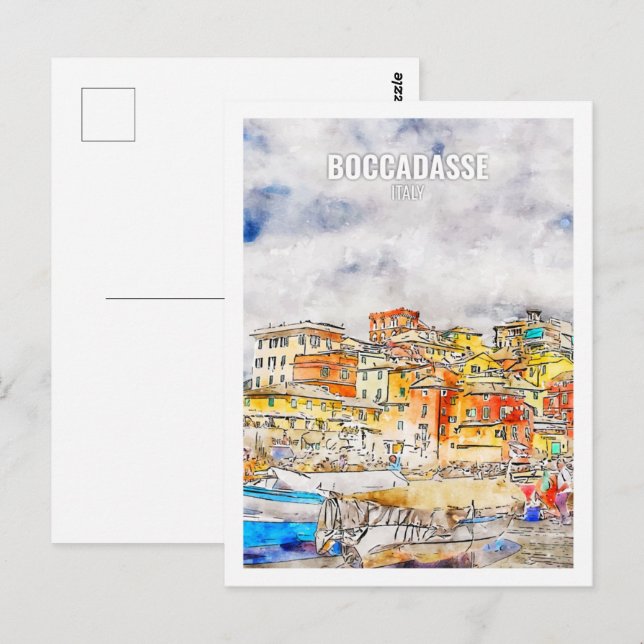 Postal Boccadasse Italia Famoso Travel Place Watercolor (Anverso / Reverso)