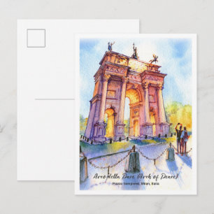 Postal Boceto acuarela arco paz ciudad Milán