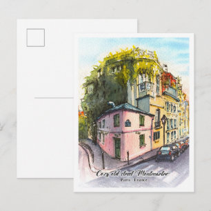 Postal Boceto acuarela Montmartre París Francia