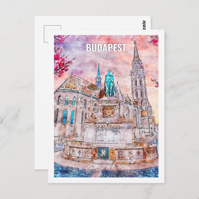 Postal Boceto acuático de Budapest Hungría (Anverso / Reverso)