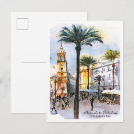 Postal Boceto de acuarela plaza de la catedral Cádiz Espa