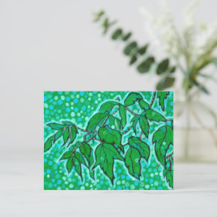 Postal Boceto de arte floral de verano de hojas verdes