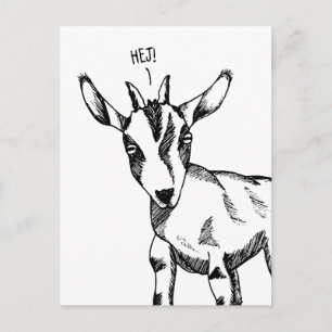 Postal Boceto de cabra que dice "¡Hej!"