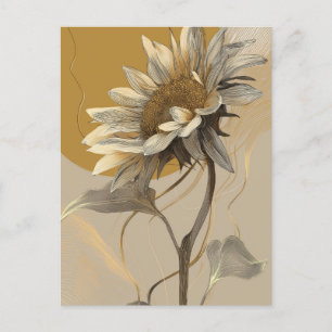 Postal Boceto de Girasol Minimalista Neutro