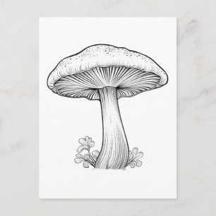 Postal Boceto de hongo dibujo a lápiz, caricatura, árbol