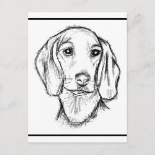 Postal boceto de perro salchicha dibujado a mano en negro