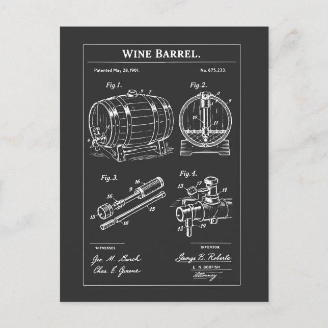 Postal Boceto de plano de barril de vino (Anverso)