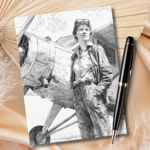 Postal Boceto de retrato de piloto femenino Cumpleaños di