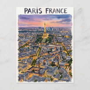 Postal Boceto de viaje en acuarela de París Francia 