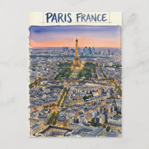Postal Boceto de viaje en acuarela de París Francia 