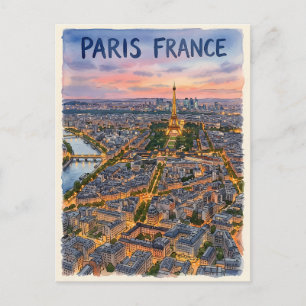 Postal Boceto de viaje en acuarela de París Francia 