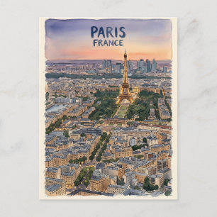 Postal Boceto de viaje en acuarela de París Francia