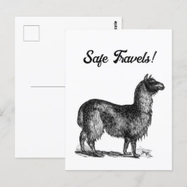 Postal Boceto encantador de llama, dibujo de tinta de ani
