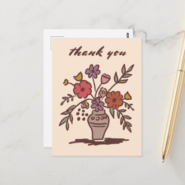 Postal Boceto floral Rústico y caprichoso gracias (Anverso/Reverso In Situ)