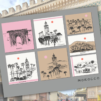 Postal Bocetos de Marruecos África Arquitectura Viaje