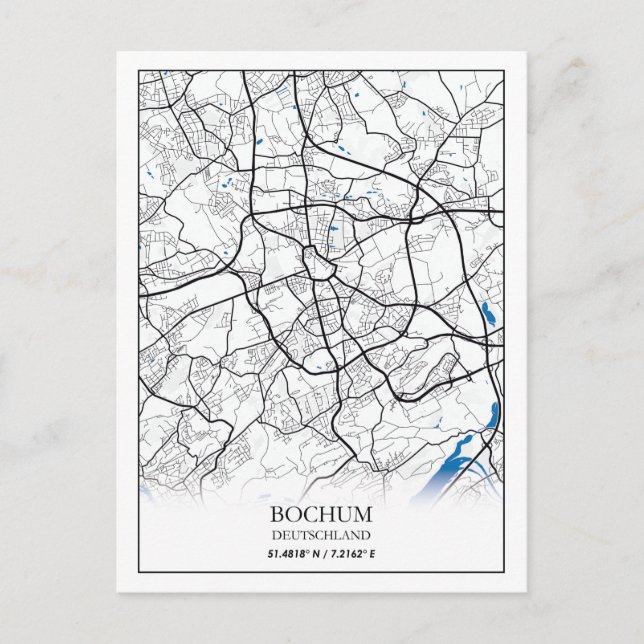 Postal Bochum Deutschland City Map Viaje Simple Mínimo (Anverso)