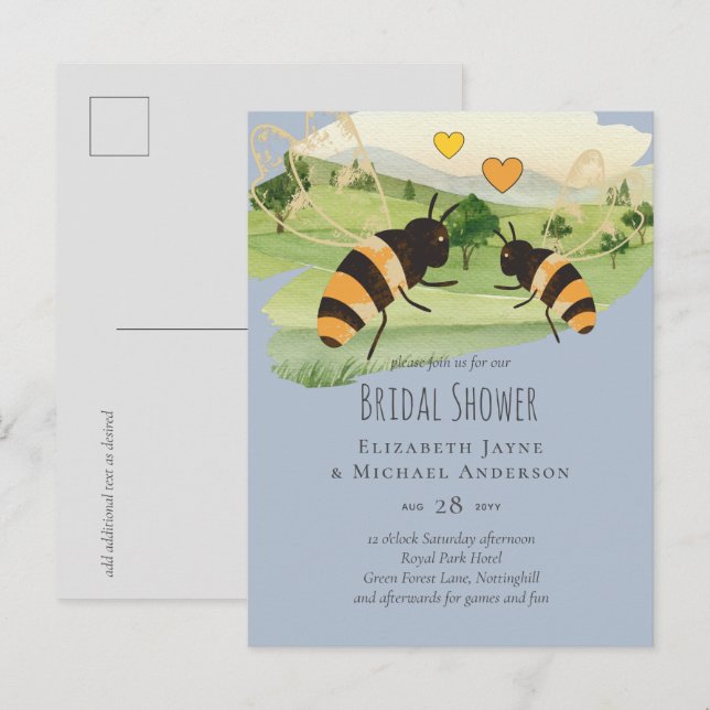 Postal Boda Abejas Amantes de la Naturaleza Campo (Anverso / Reverso)