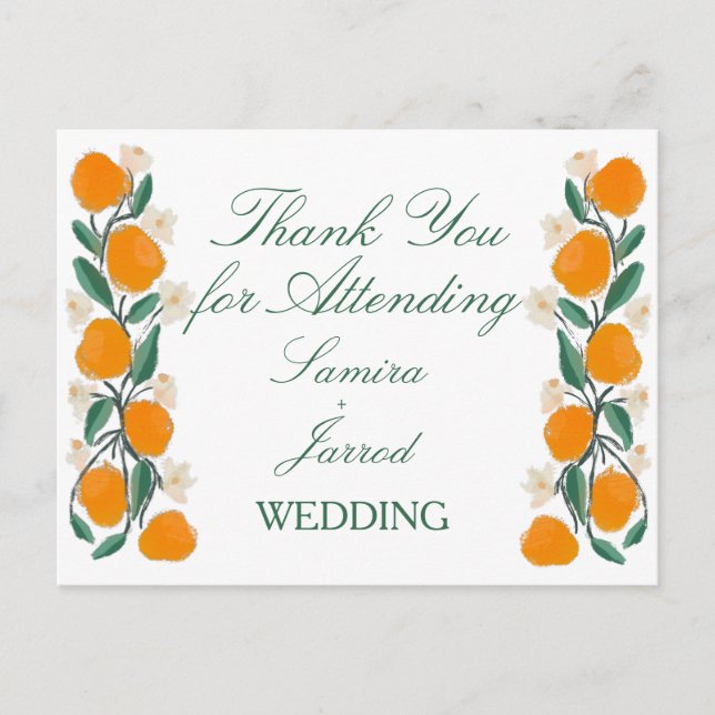 Postal Boda abstracta botánica de naranja dibujada a mano (Anverso)