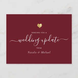Postal Boda Actualización Elegante Script Gold Heart Burg