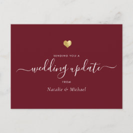 Postal Boda Actualización Elegante Script Gold Heart Burg